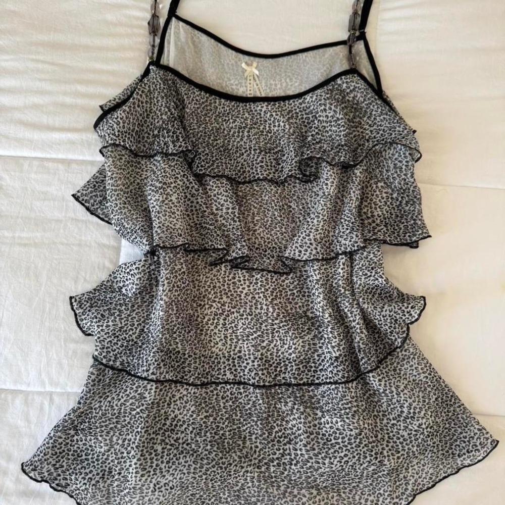 Y2K Leopard Layered Ruffle Babydoll Cami